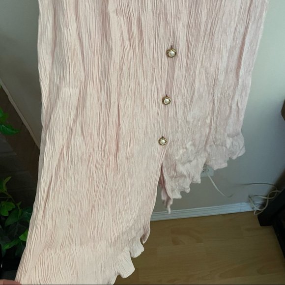 Vintage button down pink romantic flutter sleeve midi dress size 4 - Picture 10 of 11